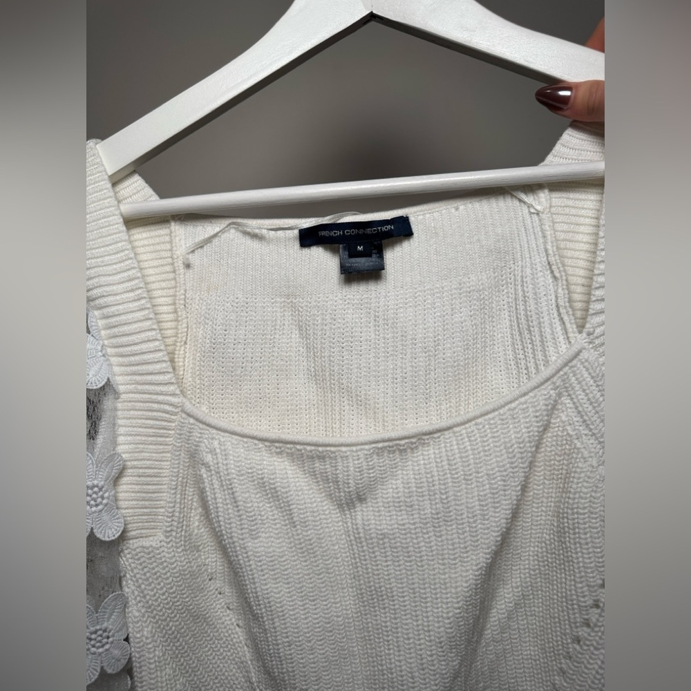 LAST CHANCE French Connection Cream Floral Mesh Sleeve Knit Top Size M - Picture 4 of 8